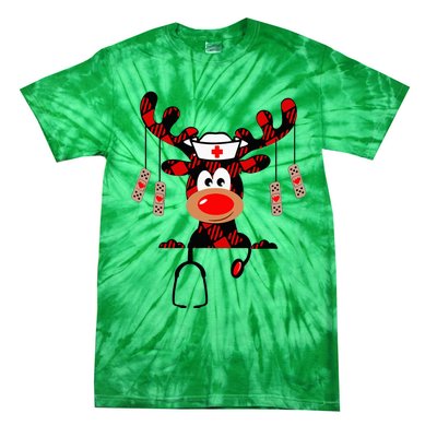 Nurse Christmas Reindeer Nurse Plaid Nicu Rn Lpn Scrub Top Tie-Dye T-Shirt