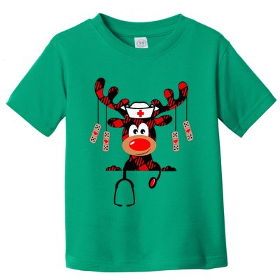 Nurse Christmas Reindeer Nurse Plaid Nicu Rn Lpn Scrub Top Toddler T-Shirt