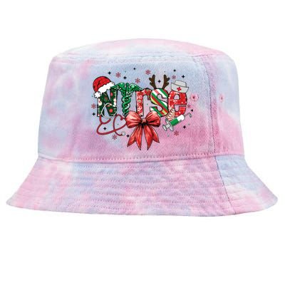 Nurse Christmas Retro Nurse Merry Christmas Tie-Dyed Bucket Hat