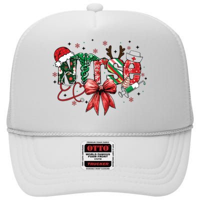 Nurse Christmas Retro Nurse Merry Christmas High Crown Mesh Back Trucker Hat