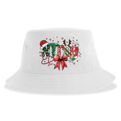 Nurse Christmas Retro Nurse Merry Christmas Sustainable Bucket Hat