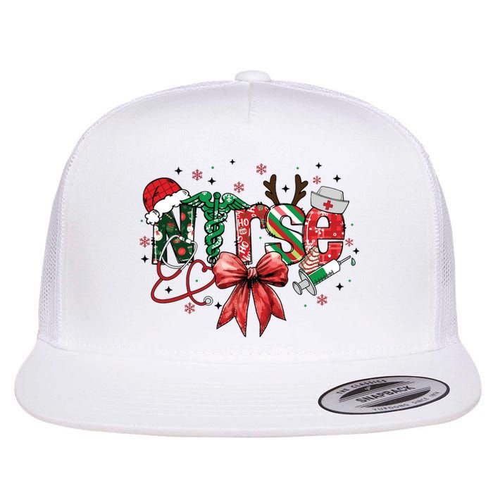 Nurse Christmas Retro Nurse Merry Christmas Flat Bill Trucker Hat