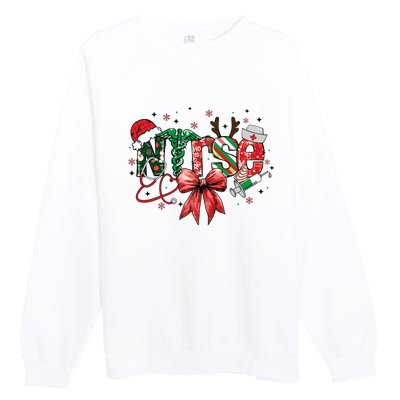 Nurse Christmas Retro Nurse Merry Christmas Premium Crewneck Sweatshirt