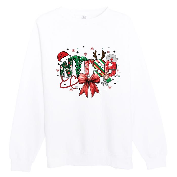 Nurse Christmas Retro Nurse Merry Christmas Premium Crewneck Sweatshirt