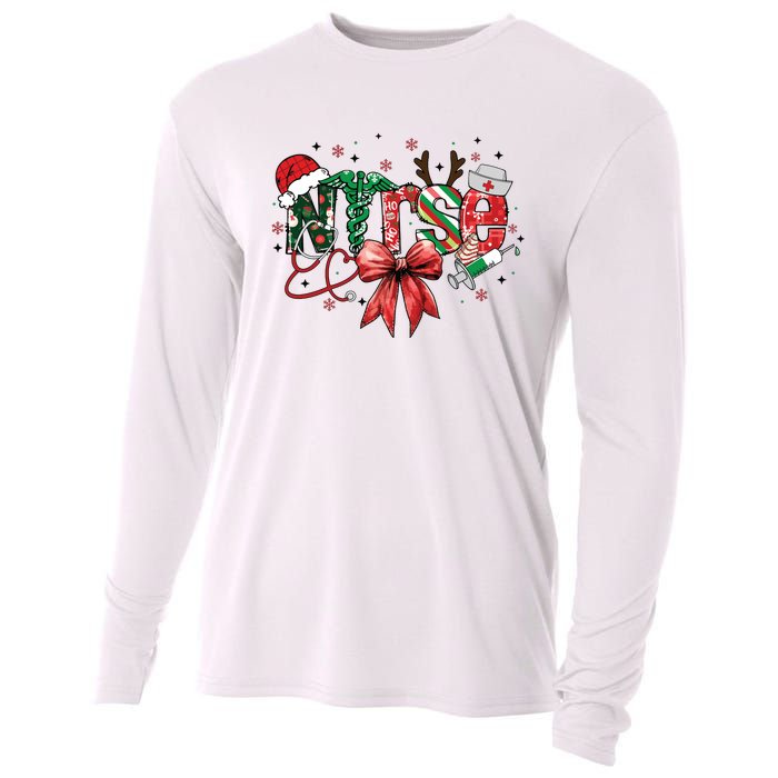 Nurse Christmas Retro Nurse Merry Christmas Cooling Performance Long Sleeve Crew