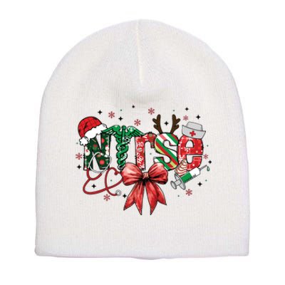 Nurse Christmas Retro Nurse Merry Christmas Short Acrylic Beanie