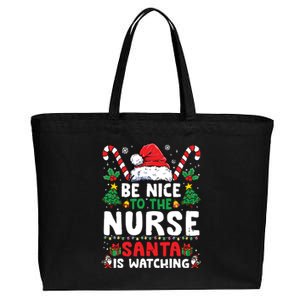 Nurse Christmas Shirts Be Nice To The Nurse Santa Is Watching Cotton Canvas Jumbo Tote