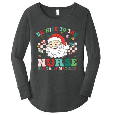 Nurse Christmas Shirts Be Nice To The Nurse Santa Is Watching Women's Perfect Tri Tunic Long Sleeve Shirt