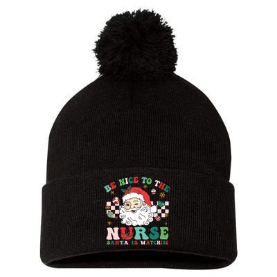 Nurse Christmas Shirts Be Nice To The Nurse Santa Is Watching Pom Pom 12in Knit Beanie