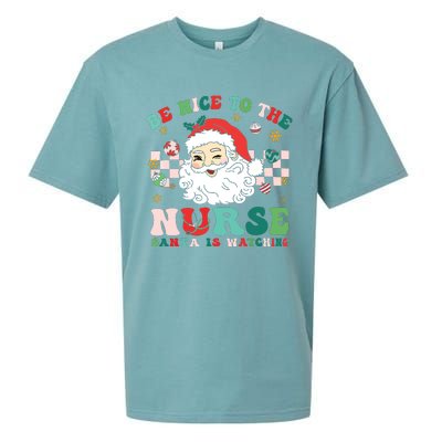 Nurse Christmas Shirts Be Nice To The Nurse Santa Is Watching Sueded Cloud Jersey T-Shirt