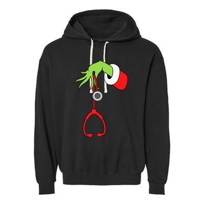 Nurse Christmas Stethoscope Nurses Pajamas PJs Garment-Dyed Fleece Hoodie