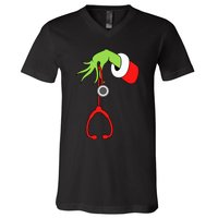 Nurse Christmas Stethoscope Nurses Pajamas PJs V-Neck T-Shirt