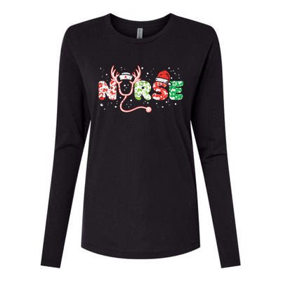 Nurse Christmas Stethoscope Nurses Xmas Scrub Top Women Womens Cotton Relaxed Long Sleeve T-Shirt