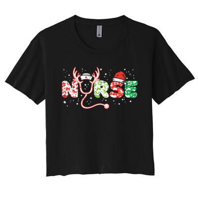 Nurse Christmas Stethoscope Nurses Xmas Scrub Top Women Women's Crop Top Tee