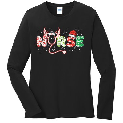 Nurse Christmas Stethoscope Nurses Xmas Scrub Top Women Ladies Long Sleeve Shirt