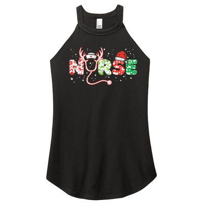 Nurse Christmas Stethoscope Nurses Xmas Scrub Top Women Women’s Perfect Tri Rocker Tank