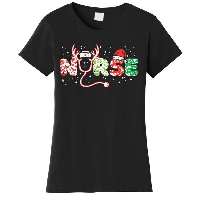 Nurse Christmas Stethoscope Nurses Xmas Scrub Top Women Women's T-Shirt