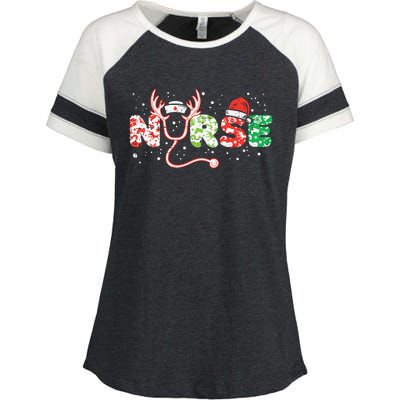 Nurse Christmas Stethoscope Nurses Xmas Scrub Top Women Enza Ladies Jersey Colorblock Tee