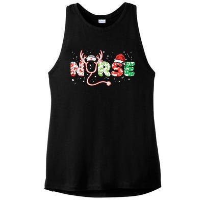 Nurse Christmas Stethoscope Nurses Xmas Scrub Top Women Ladies PosiCharge Tri-Blend Wicking Tank