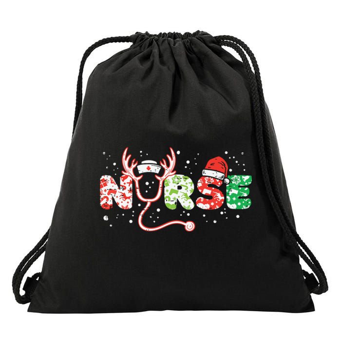 Nurse Christmas Stethoscope Nurses Xmas Scrub Top Women Drawstring Bag