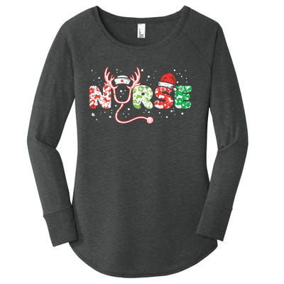 Nurse Christmas Stethoscope Nurses Xmas Scrub Top Women Women's Perfect Tri Tunic Long Sleeve Shirt