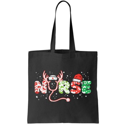 Nurse Christmas Stethoscope Nurses Xmas Scrub Top Women Tote Bag