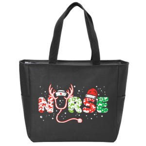 Nurse Christmas Stethoscope Nurses Xmas Scrub Top Women Zip Tote Bag