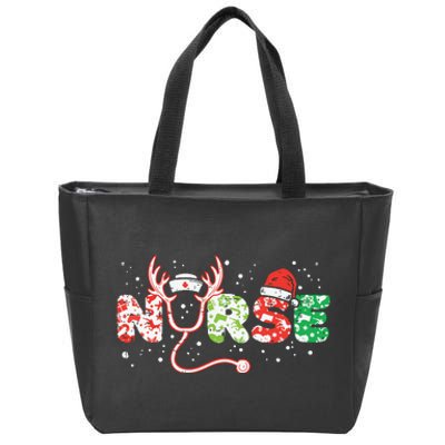 Nurse Christmas Stethoscope Nurses Xmas Scrub Top Women Zip Tote Bag