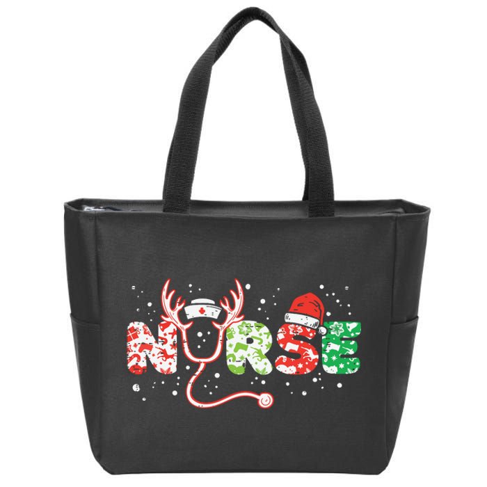 Nurse Christmas Stethoscope Nurses Xmas Scrub Top Women Zip Tote Bag