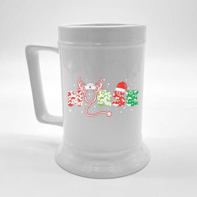 Nurse Christmas Stethoscope Nurses Xmas Scrub Top Women Beer Stein