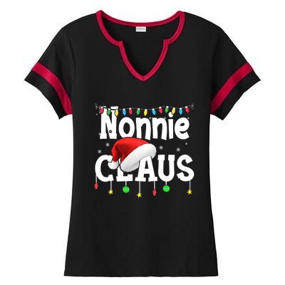 Nonnie Claus Shirt Santa Hat Matching Christmas Lights Family Group Ladies Halftime Notch Neck Tee