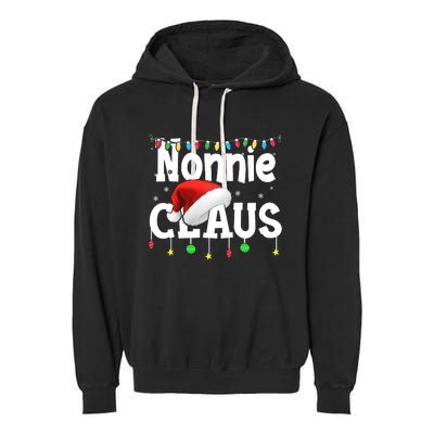 Nonnie Claus Shirt Santa Hat Matching Christmas Lights Family Group Garment-Dyed Fleece Hoodie