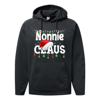 Nonnie Claus Shirt Santa Hat Matching Christmas Lights Family Group Performance Fleece Hoodie