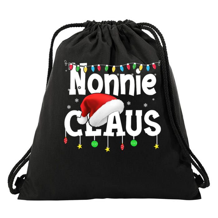 Nonnie Claus Shirt Santa Hat Matching Christmas Lights Family Group Drawstring Bag