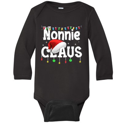 Nonnie Claus Shirt Santa Hat Matching Christmas Lights Family Group Baby Long Sleeve Bodysuit