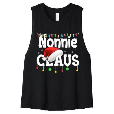 Nonnie Claus Shirt Santa Hat Matching Christmas Lights Family Group Women's Racerback Cropped Tank