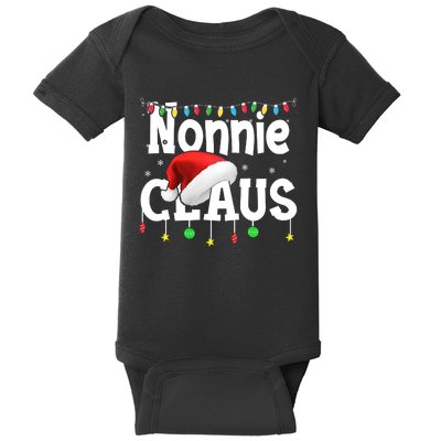 Nonnie Claus Shirt Santa Hat Matching Christmas Lights Family Group Baby Bodysuit