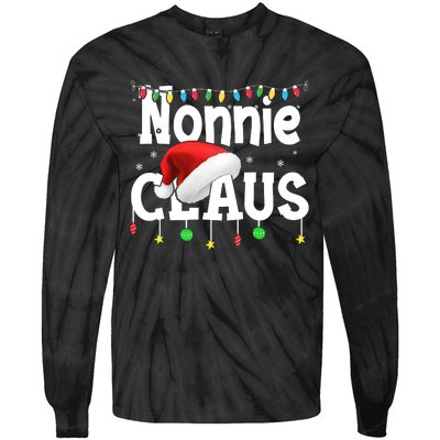 Nonnie Claus Shirt Santa Hat Matching Christmas Lights Family Group Tie-Dye Long Sleeve Shirt