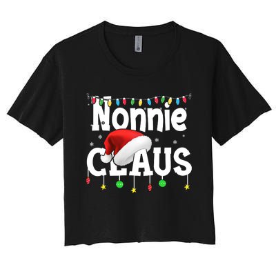 Nonnie Claus Shirt Santa Hat Matching Christmas Lights Family Group Women's Crop Top Tee