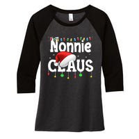 Nonnie Claus Shirt Santa Hat Matching Christmas Lights Family Group Women's Tri-Blend 3/4-Sleeve Raglan Shirt