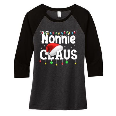 Nonnie Claus Shirt Santa Hat Matching Christmas Lights Family Group Women's Tri-Blend 3/4-Sleeve Raglan Shirt