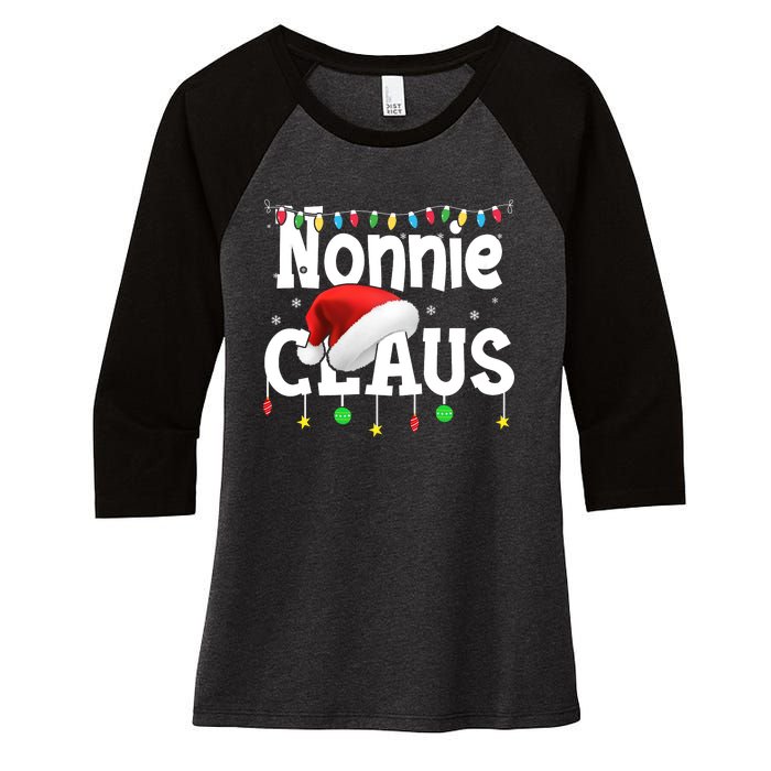 Nonnie Claus Shirt Santa Hat Matching Christmas Lights Family Group Women's Tri-Blend 3/4-Sleeve Raglan Shirt