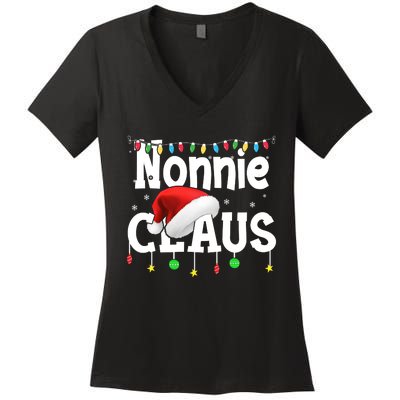 Nonnie Claus Shirt Santa Hat Matching Christmas Lights Family Group Women's V-Neck T-Shirt