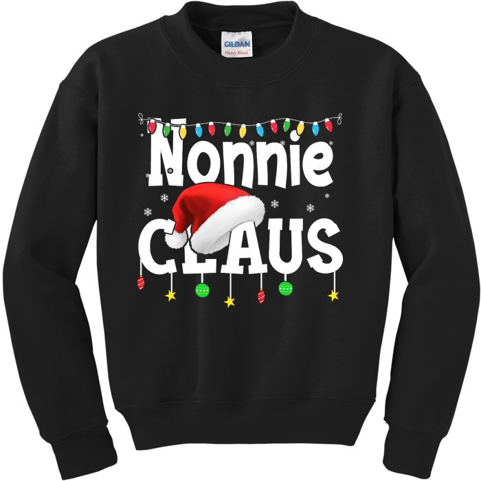 Nonnie Claus Shirt Santa Hat Matching Christmas Lights Family Group Kids Sweatshirt