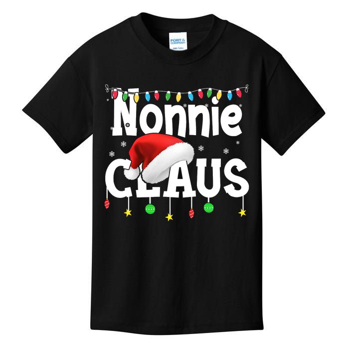 Nonnie Claus Shirt Santa Hat Matching Christmas Lights Family Group Kids T-Shirt