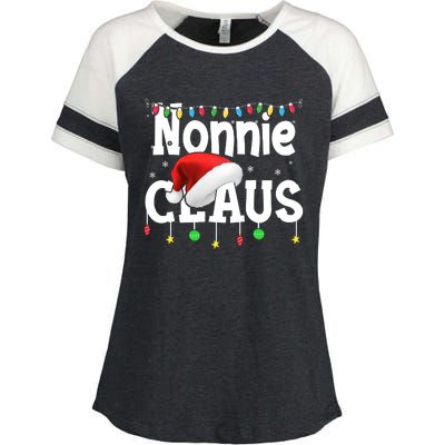 Nonnie Claus Shirt Santa Hat Matching Christmas Lights Family Group Enza Ladies Jersey Colorblock Tee