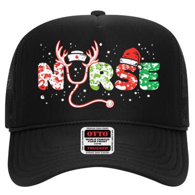 Nurse Christmas Stethoscope Nurses Xmas Scrub Top High Crown Mesh Back Trucker Hat