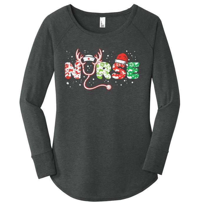 Nurse Christmas Stethoscope Nurses Xmas Scrub Top Women's Perfect Tri Tunic Long Sleeve Shirt