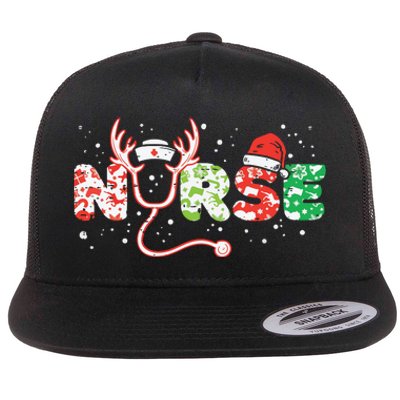 Nurse Christmas Stethoscope Nurses Xmas Scrub Top Flat Bill Trucker Hat