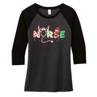 Nurse Christmas Stethoscope Nurses Xmas Scrub Top Women's Tri-Blend 3/4-Sleeve Raglan Shirt